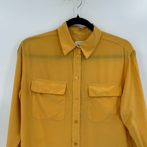 EQUIPMENT Femme Yellow Marigold Silk Long Sleeve Oversized Button Up Shirt XS - Picture 4 of 8